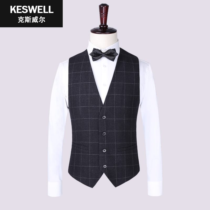 Summer new men's Han version Body Free of ironing Inn fashion suit waistcoat Male Tide Plaid Suit Waistcoat