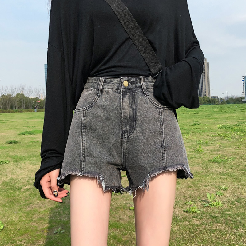 Tobacco Grey Denim Shorts Women High Waist 2022 New Summer Thin models Loose Wins Korean Edition Thin Broadleg Tide