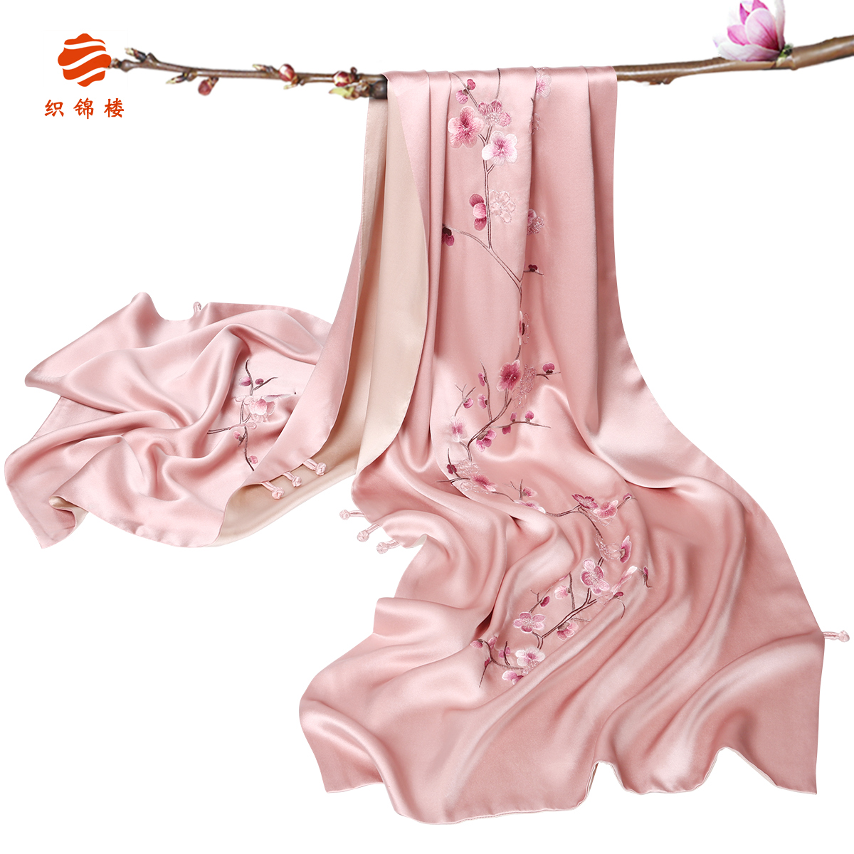 Brocade Building Spring Autumn New Su Embroidery Real Silk Great Shawl Woman Double Layer Mulberry Silk Handmade Embroidery Embroidered Scarf Gift