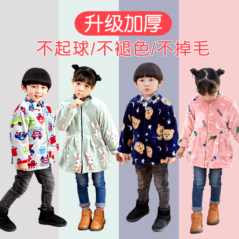 Fannel for boys and girls in autumn and winter children's long sleeve baby eating clothes girl padded down jacket anti-dirty blouse