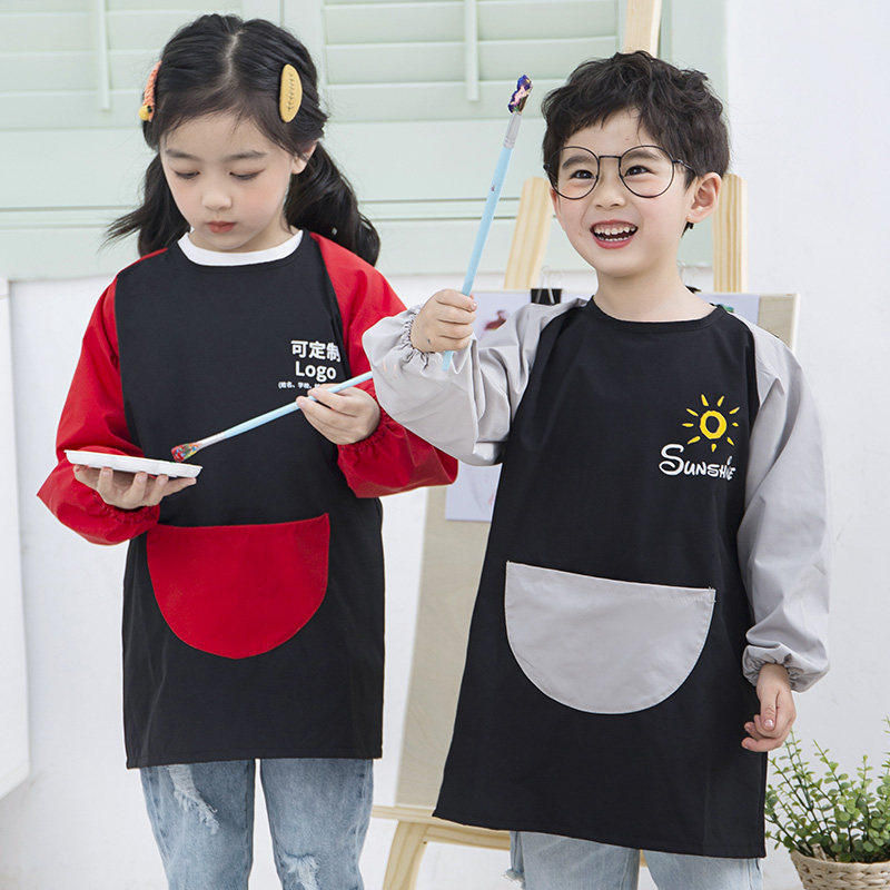 Children's painting cover long sleeved kindergarten baby eating water-proof surround peddling the fine arts calligraphy apron for primary students