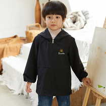 Boys' smock coat foreign-style waterproof down jacket smock pupil long sleeve anti-dirty painting apron winter