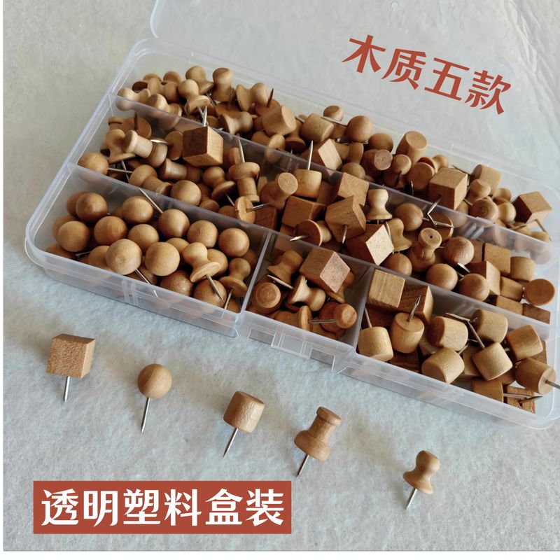 Brown Vintage Wood Push Pins Felt Board Cork Board Thumbtacks Art Education Office Pins Photo Fixing