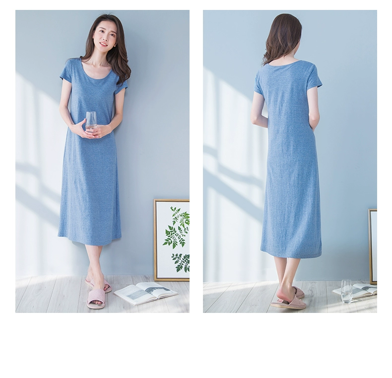 Nightdress nữ mùa hè bông hàng đầu dưa đầu có thể được đeo bên ngoài ngắn tay áo phần mỏng ngực lỏng pad sexy đồ ngủ vay ngu lua cao cap