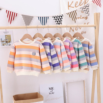 Girl Autumn Clothing Boy Necropolis Spring Autumn Striped Spring Children Round Collar Foreign Gas Plus Suede Blouse With Undershirt Tide