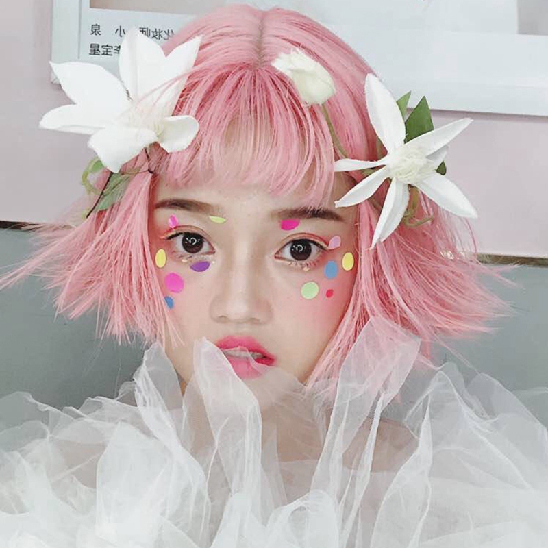 Two-Dimensional Air Bangs Wig for Women, Short Straight Hair, Stylish Girl, Internet Celebrity Street Style, Makeup, Gray-Green-Orange-Pink Fake Hair Two-Dimensional Air Bangs Wig for Women, Short Straight Hair, Stylish Girl, Internet Celebrity Street Style, Makeup, Gray-Green-Orange-Pink Fake Hair