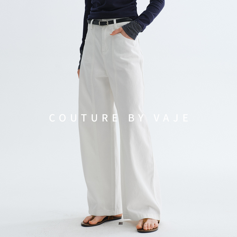 Vaje Pure Cotton White Workwear Wide-Leg Casual Pants for Women, Popular Spring and Autumn Style, Petite Size, Versatile Summer Scythe Pants, Long Pants Vaje Pure Cotton White Workwear Wide-Leg Casual Pants for Women, Popular Spring and Autumn Style, Petite Size, Versatile Summer Scythe Pants, Long Pants
