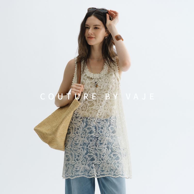 Vaje Light Luxury High-End Heavy-Duty Hollow Lace Blouse for Women 2026 New Summer Thin Unique and Delicate Top