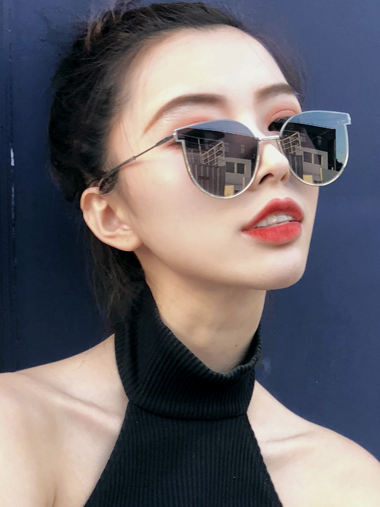 Qingmo new sunglasses women's personality sunglasses tide anti-UV Korean version of cat eye sunglasses thin