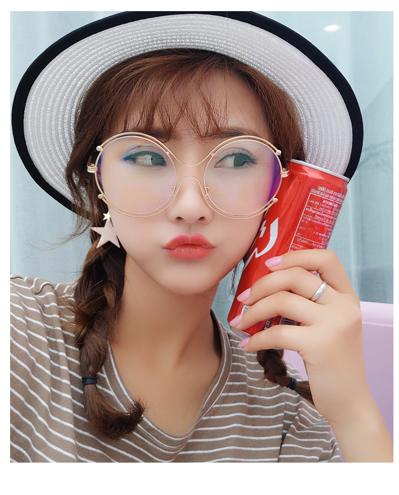 GIMMAX Qingmo Cá tính phẳng gương tròn kim loại trang trí kính gọng kính kính mắt