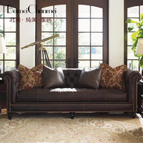  North American log brown old leather sofa Imported oil wax cowhide three-person sofa Villa living room sofa