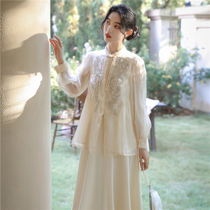 New Chinese-Style Republic of China-Inspired Dress, Gentle and Trendy, French-Style Sweet and Unique Top Paired with a Skirt