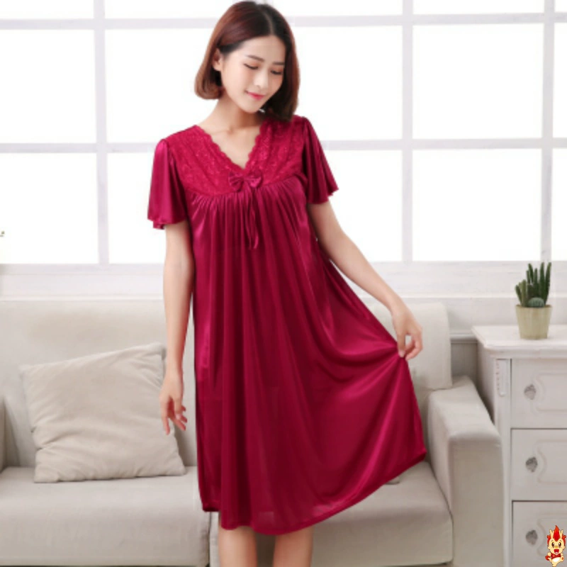 Bộ đồ ngủ mùa hè nữ pyjama tay ngắn cộng với chất béo cộng với kích thước chất béo MM200 catties người béo m cô gái béo nhóm ngủ mùa hè băng lụa - Đêm đầm