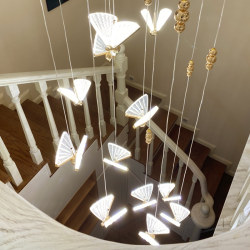 Modern Light Luxury Duplex Staircase Long Chandelier Bar Table Lamp Apartment Loft Restaurant Island Table Shop Decoration Butterfly Chandelier