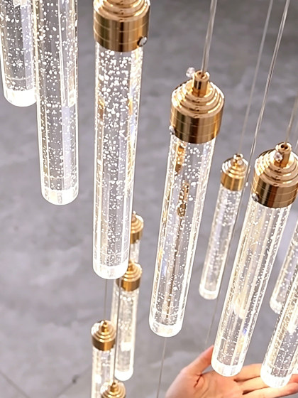 Modern Luxury Staircase Chandelier for Villa, High-Ceiling Duplex Long Chandelier, Loft Rotating Living Room Crystal Light