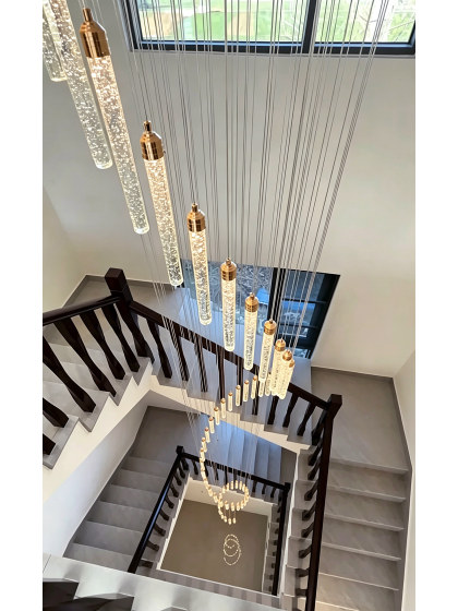 Modern Luxury Staircase Chandelier for Villa, High-Ceiling Duplex Long Chandelier, Loft Rotating Living Room Crystal Light