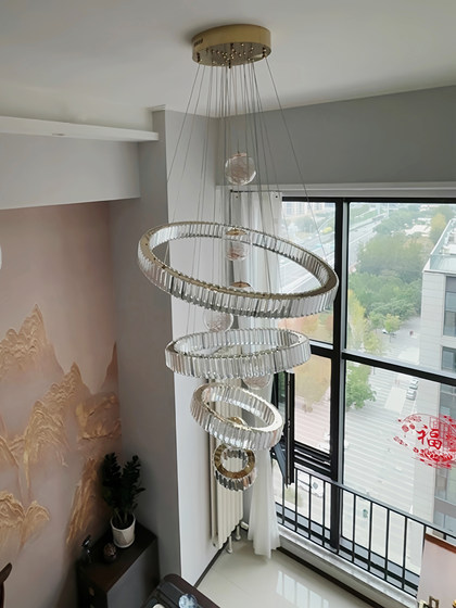 Villa Mezzanine Large Living Room Chandelier Duplex Staircase Loft Open-Air Crystal Chandelier High-End Luxury Lobby Light