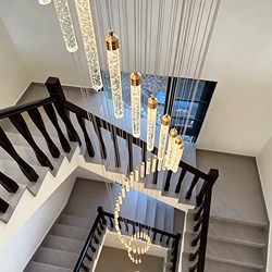 Modern Luxury Staircase Chandelier for Villa, High-Ceiling Duplex Long Chandelier, Loft Rotating Living Room Crystal Light