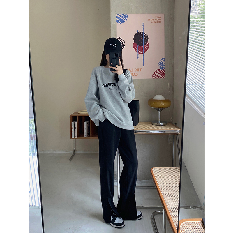 HHYEE sweater women's spring and autumn thin design sense small Korean style lazy style loose pullover letter round neck top