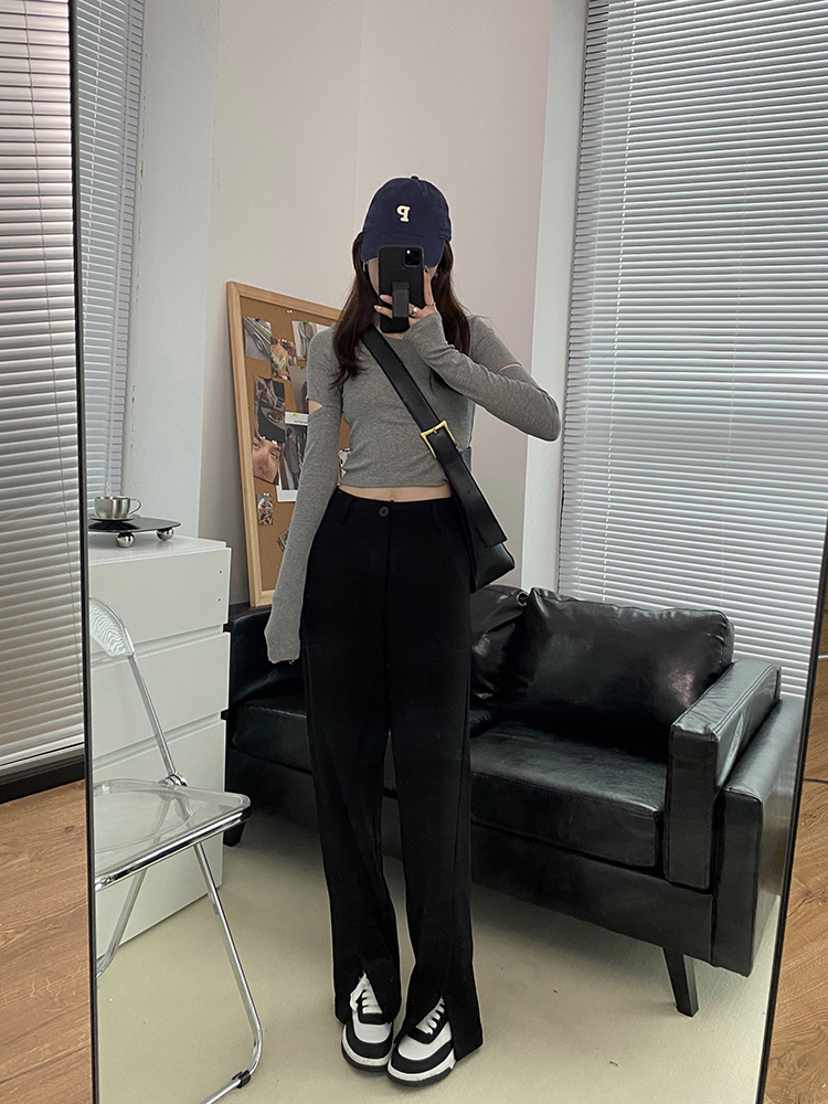 HHYEEE split wide-leg pants women's 2021 new high-waisted thin loose crotch straight casual suit pants