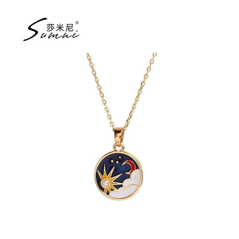 sumni shimini 18K bag gold enamel color glazed necklace female cloud day-month personality temperament fairytale collarbone chain-Taobao