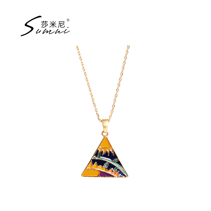 sumni Shamini 18K Bag Gold Retro Draw Delta Necklace Enamel Personality Clock Chain Woman