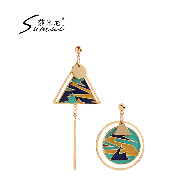 sumni Shamini European and American style exaggerated asymmetric art design enamel drop glaze geometric earrings earrings women