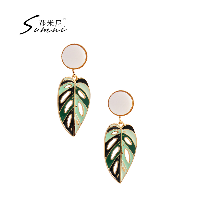 sumni shimini 18K bag gold 925 silver shells seasonal leaves earrings Temperament Meritocracy
