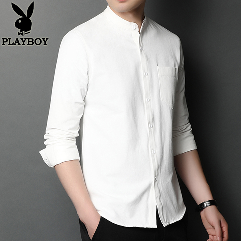 Playboy Chinese Little Little White Shirt Men's Handy Edition Handy Long-sleeved Cotton Shirt Coat Coat