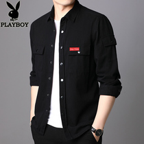 Playboy work shirt men long sleeve spring and autumn cotton shirt men loose retro cotton shirt mens loose retro cotton mens coat