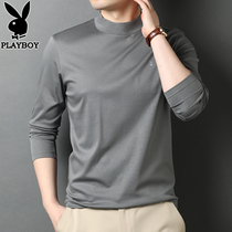 Playboy mercerized cotton mens long sleeve T-shirt semi-high collar Korean version of slim base shirt cotton shirt tide