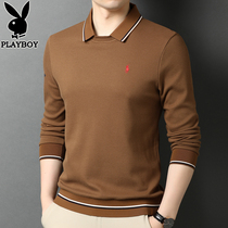 Playboy spring and autumn mens lapel long sleeve T-shirt cotton Korean fashion trend personality sweater leisure base shirt