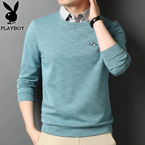 Playboy spring and autumn fake two long sleeve T-shirt men Korean round neck shirt collar shirt embroidery base shirt tide