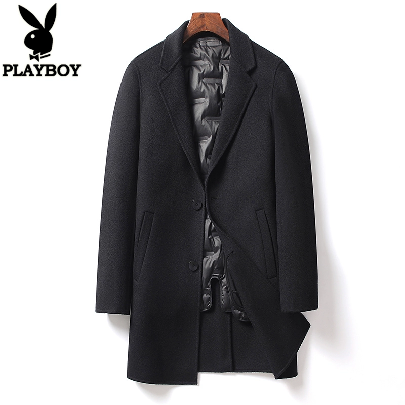 Playboy áo khoác len nam dài trung của nam giới không cashmere xuống lót áo khoác len Nizi hai mặt mùa đông - Áo len