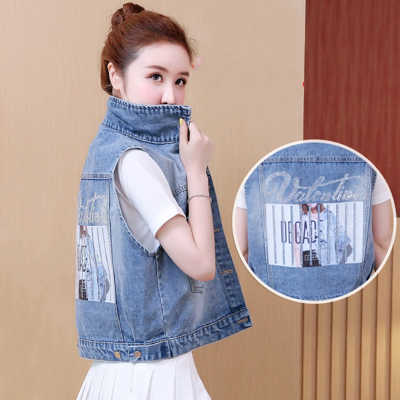 Hàn Quốc phiên bản của thêu công việc nặng nhọc giáp denim cô gái 2020 hàng châu Âu mùa xuân mới và mùa hè không tay lỏng vai áo khoác thủy triều