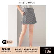 Dessenis summer New irregular Plaid culottes shorts high-waisted skirt pants Korean casual pants