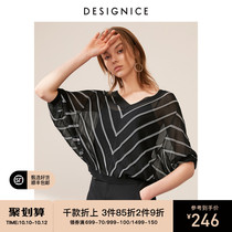 Shopping mall with the same Disice summer striped sweater female Korean fashion v collar loose casual