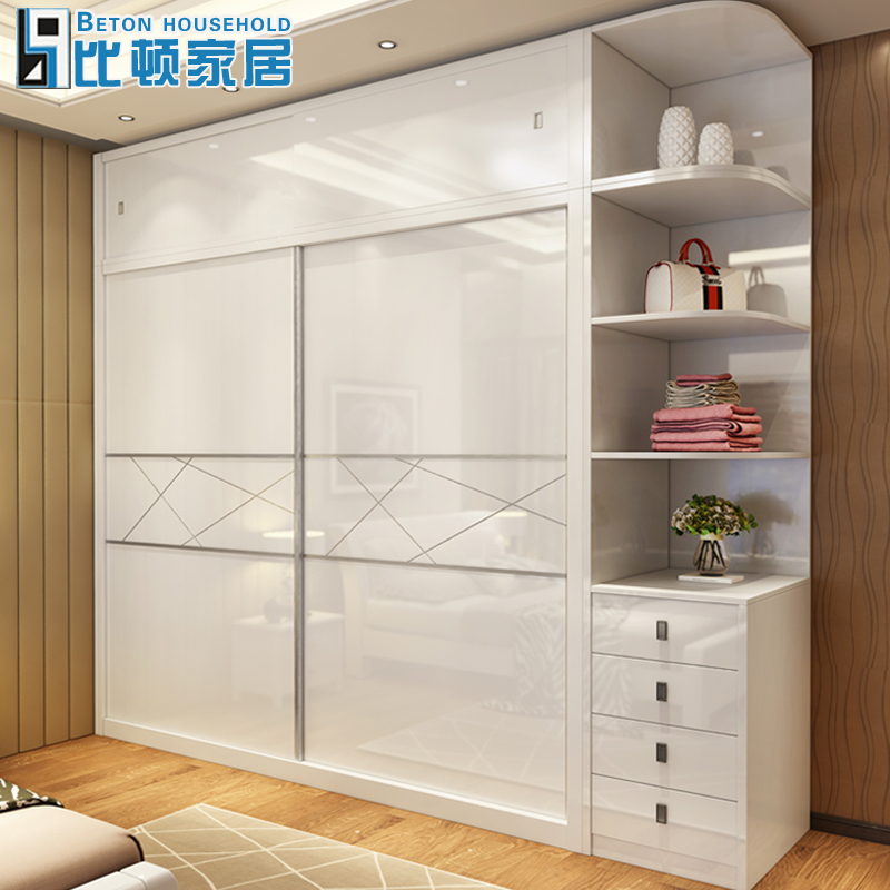 Sliding door wardrobe Modern minimalist baking lacquered pipette door overall large closet bedroom wood containing cabinet Composition-Taobao