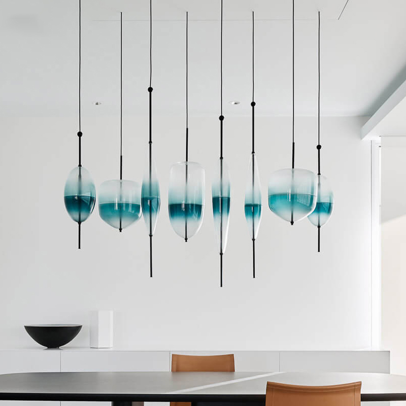 (Clearance) Postmodern dining room bar table lamp single head creative Nordic designer blue gradient glass chandelier