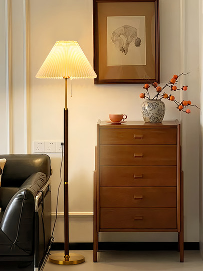 Lámpara de pie sala de estar sofá lámpara de atmósfera plisada estilo americano de mediados de siglo lámpara de noche para dormitorio lámpara de mesa de pie vertical E002