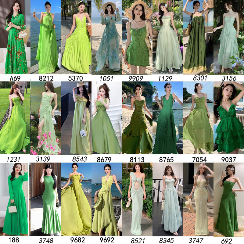 Bohemian Seaside Vacation Dress for Women, Summer Korean Style, Slimming, Aqua Green, Large Hem, Sanya Beach Long Dress Bohemian Seaside Vacation Dress for Women, Summer Korean Style, Slimming, Aqua Green, Large Hem, Sanya Beach Long Dress