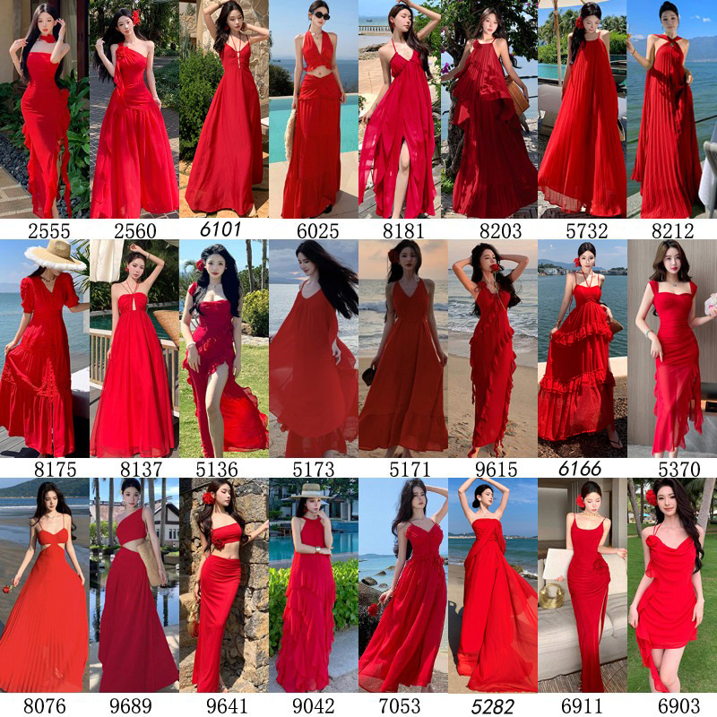 Bright Red Beach Dress, Suitable for Traveling in the Northwest of Dunhuang Desert, Yunnan Dali, and Sanya Seaside Vacation Long Dress