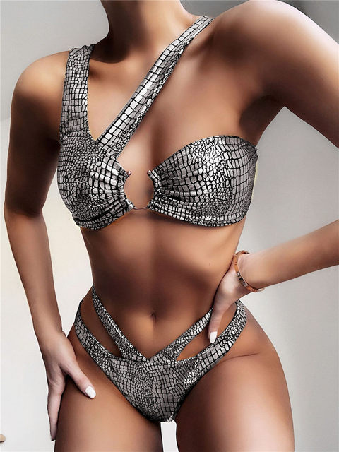 ໃໝ່ 2020 AliExpress Bikini ເອີຣົບແລະອາເມລິກາ Sexy Hot Stamping Fabric Swimsuit Women's Beach Split Swimsuit