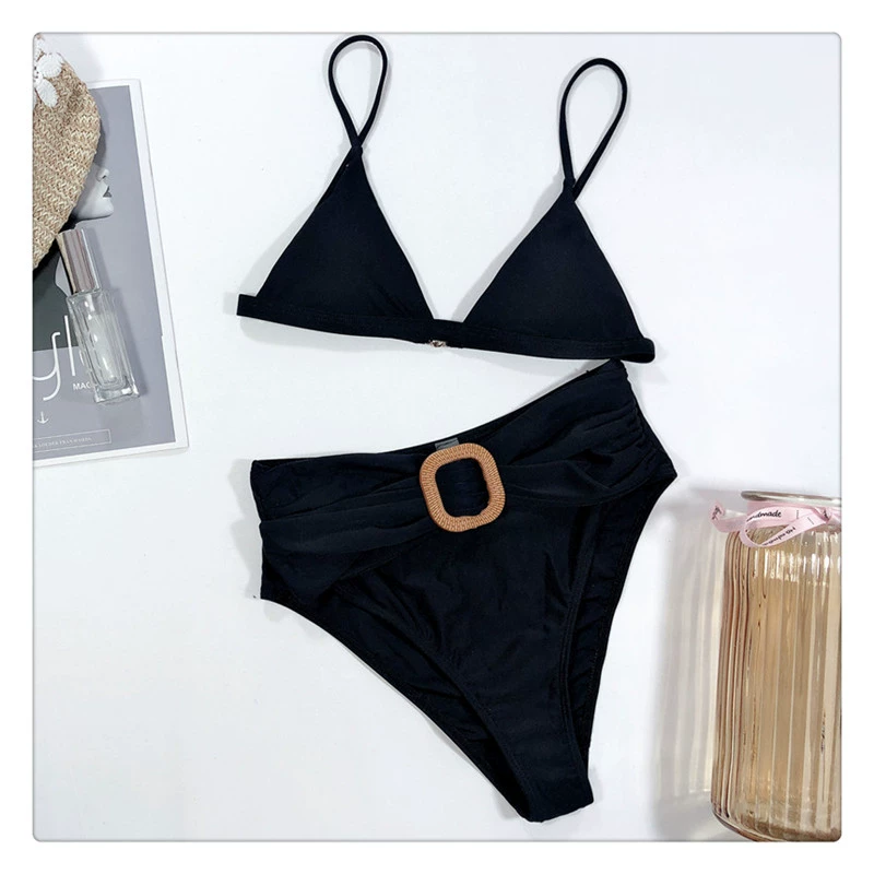 2020 bikini mới AliExpress phong cách nóng bỏng phụ nữ cạp cao màu đen áo tắm xẻ tà Đồ bơi sexy Âu Mỹ - Bikinis