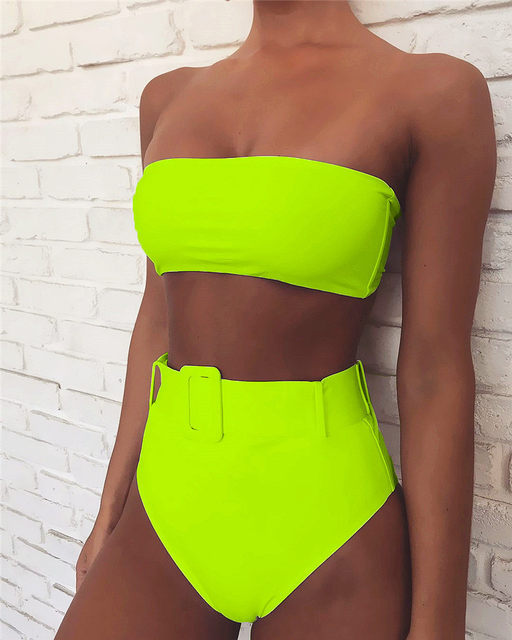 New Bandeau Bikini Women's High Waist Printed Split Swimsuit European and American Popular Swimwear Sexy Swimwear Hot Sale 2019