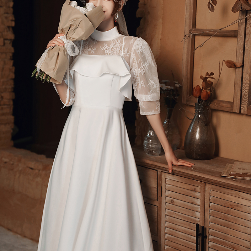 Adore 2021 new French satin light wedding dresses evening gown woman long sleeve white zigey out of the door yarn minimalist