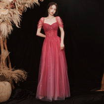 Atmospheric evening dress female 2021 new solo vocal performance dress red gradient temperament long solo art test