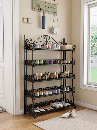 Полка для обуви на входную дверь, популярный железный шкаф для обуви, кремовый стиль, простая полка для хранения обуви, домашняя многослойная внутренняя установка, не требующая установки