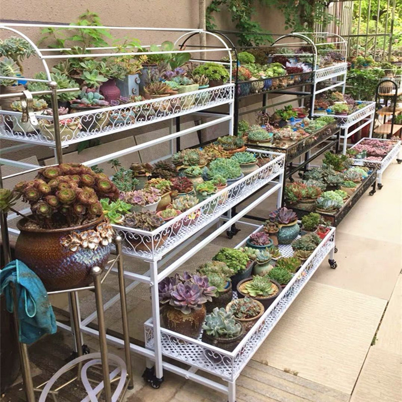 Mobile floor with wheel iron art Multi-meat flower shelf Flower Shelf Balcony Iron Art Multilayer Flower Shelf Outdoor shelf Outdoor