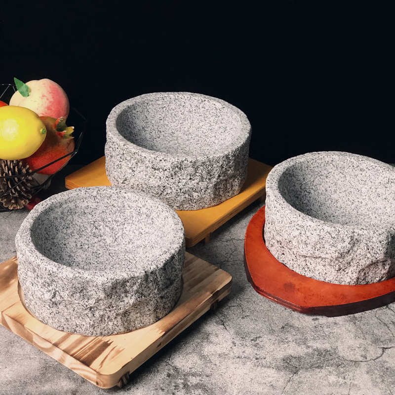 Nhà bếp San Cong nguyên chất tự nhiên thô đá nồi bibimbap bát đá Hàn Quốc bộ đồ ăn tự nhiên bát đá dày nồi cơm đá - Phòng bếp giá để gia vị tủ bếp